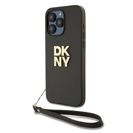DKNY PU bőr Stack Logo csuklópántos tok iPhone 15 Pro-hoz Barna - 2