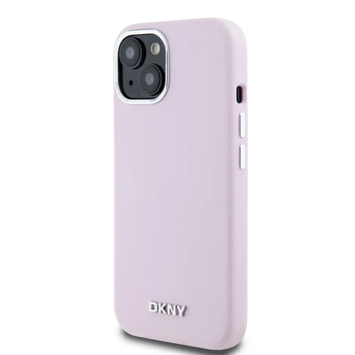 DKNY Liquid Silicone Silver Metal Logo MagSafe tok iPhone 15 Pink - 3