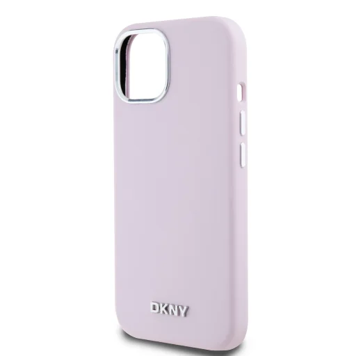 DKNY Liquid Silicone Silver Metal Logo MagSafe tok iPhone 15 Pink - 4