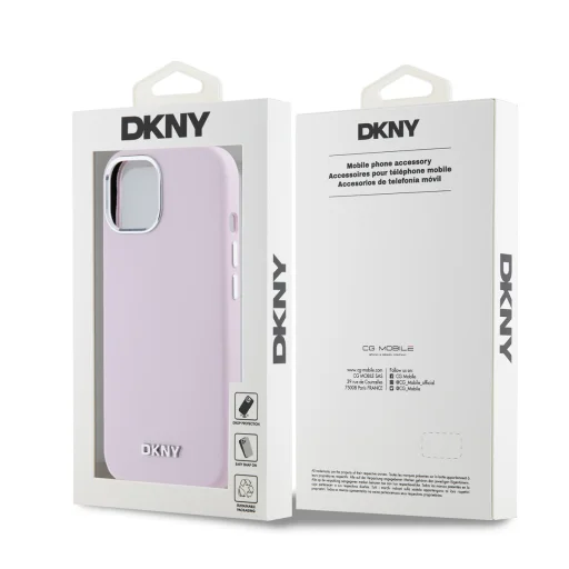 DKNY Liquid Silicone Silver Metal Logo MagSafe tok iPhone 15 Pink - 6