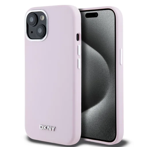 DKNY Liquid Silicone Silver Metal Logo MagSafe tok iPhone 15 Pink - 1