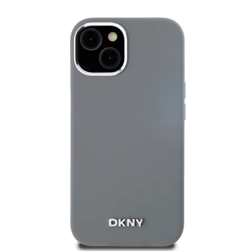 DKNY Liquid Silicone Silver Metal Logo MagSafe tok iPhone 15 szürke - 2