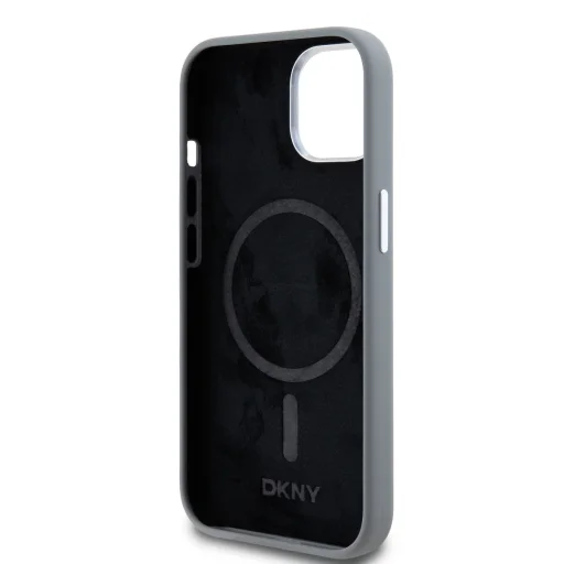 DKNY Liquid Silicone Silver Metal Logo MagSafe tok iPhone 15 szürke - 5