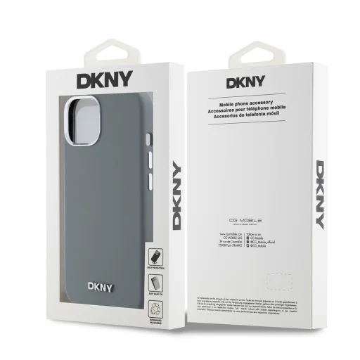 DKNY Liquid Silicone Silver Metal Logo MagSafe tok iPhone 15 szürke - 6