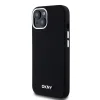 DKNY Liquid Silicone Silver Metal Logo MagSafe tok iPhone 15-höz fekete thumbnail
