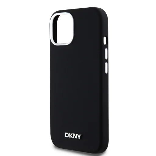 DKNY Liquid Silicone Silver Metal Logo MagSafe tok iPhone 15-höz fekete - 4