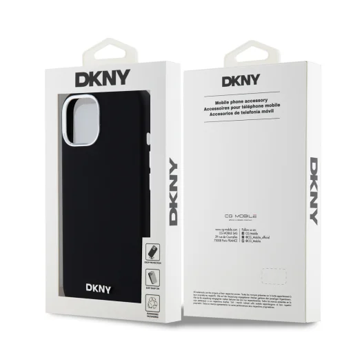 DKNY Liquid Silicone Silver Metal Logo MagSafe tok iPhone 15-höz fekete - 6