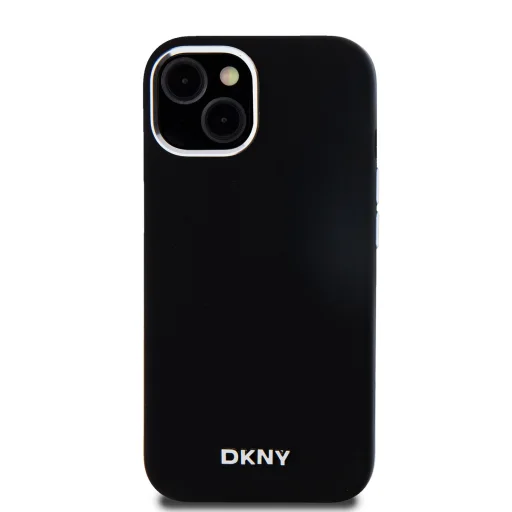 DKNY Liquid Silicone Silver Metal Logo MagSafe tok iPhone 15-höz fekete - 2