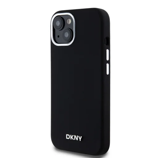 DKNY Liquid Silicone Silver Metal Logo MagSafe tok iPhone 15-höz fekete - 3