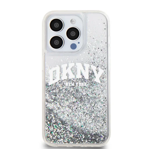  iPhone 14 Pro Átlátszó DKNY Folyékony Csillám Ívelt Logó tok - 2
