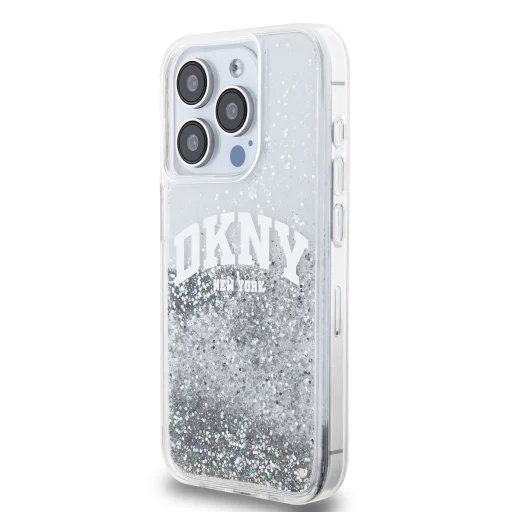  iPhone 14 Pro Átlátszó DKNY Folyékony Csillám Ívelt Logó tok - 3