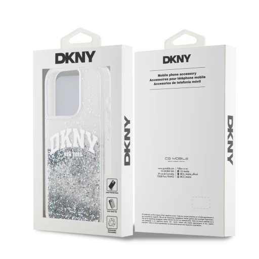  iPhone 14 Pro Átlátszó DKNY Folyékony Csillám Ívelt Logó tok - 6