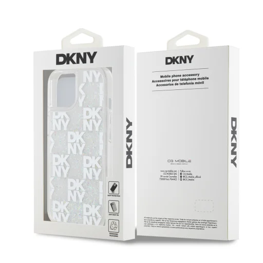 DKNY Liquid Glitter Kockás Minta tok iPhone 15-höz Átlátszó - 6