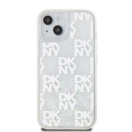DKNY Liquid Glitter Kockás Minta tok iPhone 15-höz Átlátszó - 2