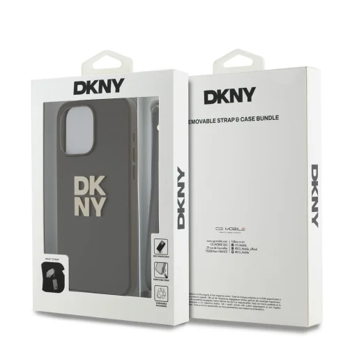 DKNY PU Leather Stack Logo csuklópántos tok az iPhone 15 Pro Max számára Barna - 5
