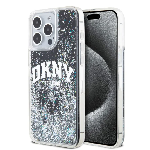  iPhone 13 Pro fekete DKNY Liquid Glitter Arch Logo tok - 1