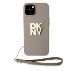  iPhone 15 Bézs DKNY PU bőrből készült logós csuklópántos tok
