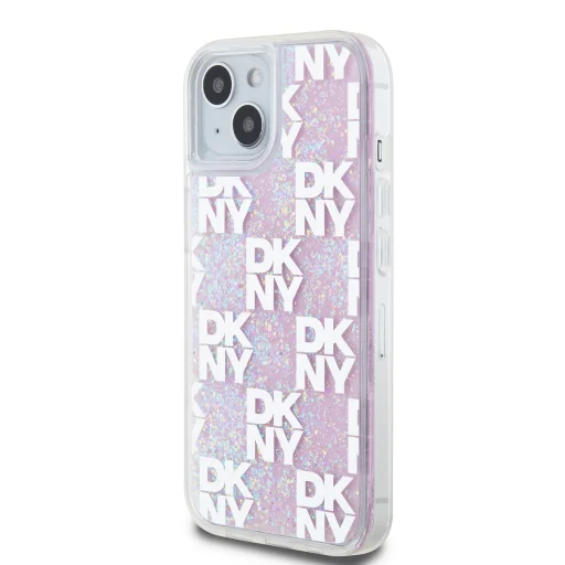 iPhone 15 Pink DKNY Liquid Glitter Checkered Pattern tok - 3