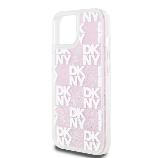  iPhone 15 Pink DKNY Liquid Glitter Checkered Pattern tok - 4