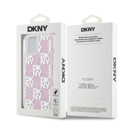  iPhone 15 Pink DKNY Liquid Glitter Checkered Pattern tok - 6