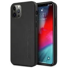 AMG AMHCP12LDOLBK iPhone 12 Pro Max 6,7" fekete tok kemény tok bőrből forró bélyegzéssel