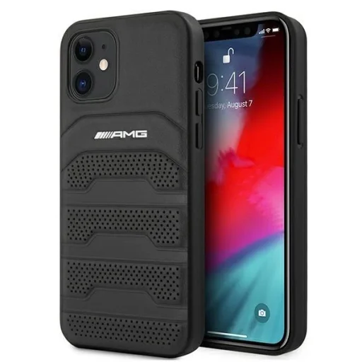 AMG AMHCP12SGSEBK iPhone 12 mini 5,4" fekete bőrtok Debossed Lines - 1
