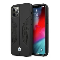  iPhone 12 Pro Max 6,7" fekete BMW BMHCP12LRSCSK kemény tok bőr perforált oldalakkal tok