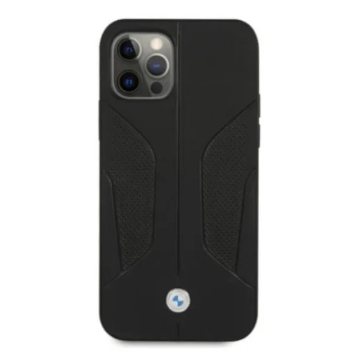  iPhone 12/12 Pro 6,1" fekete BMW BMHCP12MRSCSK kemény tok bőr perforált oldalakkal tok - 3