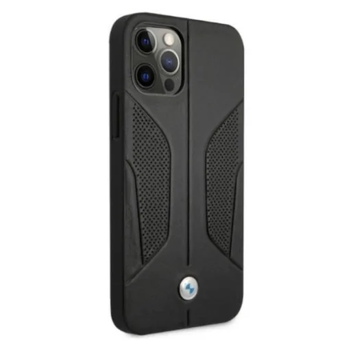  iPhone 12/12 Pro 6,1" fekete BMW BMHCP12MRSCSK kemény tok bőr perforált oldalakkal tok - 4