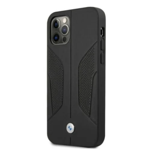  iPhone 12/12 Pro 6,1" fekete BMW BMHCP12MRSCSK kemény tok bőr perforált oldalakkal tok - 2