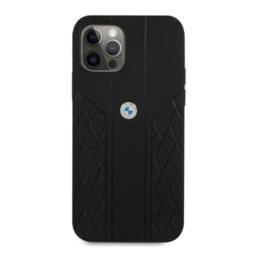  iPhone 12/12 Pro 6,1" fekete keménytok bőr ívelt perforált BMW BMHCP12MRSPPK tok - 3