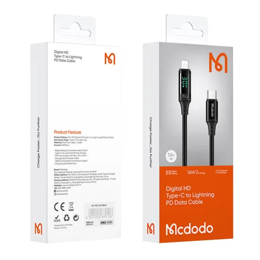 Mcdodo CA-1030 USB-C - Lightning kábel, 36W, 1.2m (fekete) - 3