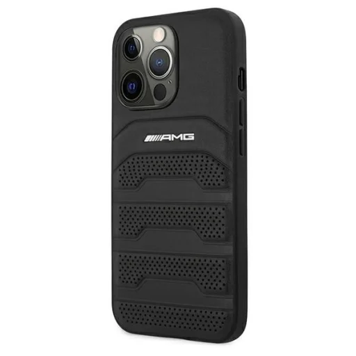 AMG AMHCP13LGSEBK iPhone 13 Pro / 13 6,1" fekete bőrtok dombornyomott mintázattal tok - 2