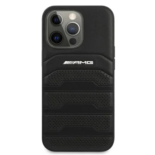 AMG AMHCP13LGSEBK iPhone 13 Pro / 13 6,1" fekete bőrtok dombornyomott mintázattal tok - 3