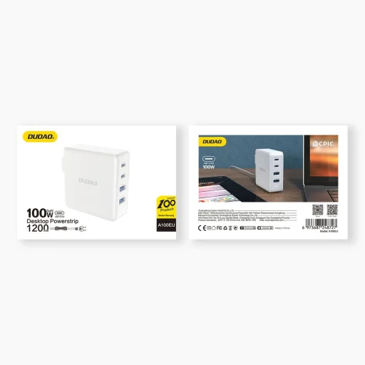 GaN 100W gyors fali töltő 2 x USB-C / 2 x USB Dudao A100EU - fehér - 5