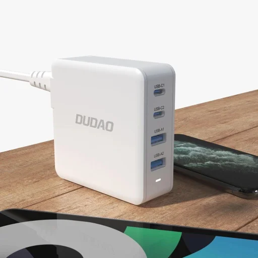 GaN 100W gyors fali töltő 2 x USB-C / 2 x USB Dudao A100EU - fehér - 6