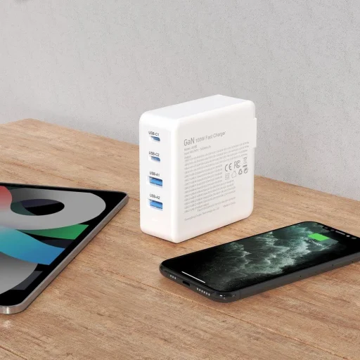 GaN 100W gyors fali töltő 2 x USB-C / 2 x USB Dudao A100EU - fehér - 8