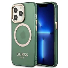 Guess GUHMP13LHTCMA iPhone 13 Pro / 13 6.1" zöld/khaki kemény tok Arany Keretes Áttetsző MagSafe tok