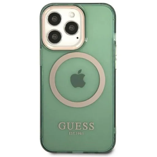 Guess GUHMP13LHTCMA iPhone 13 Pro / 13 6.1" zöld/khaki kemény tok Arany Keretes Áttetsző MagSafe tok - 3