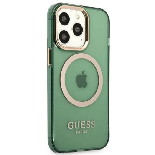 Guess GUHMP13LHTCMA iPhone 13 Pro / 13 6.1" zöld/khaki kemény tok Arany Keretes Áttetsző MagSafe tok - 4