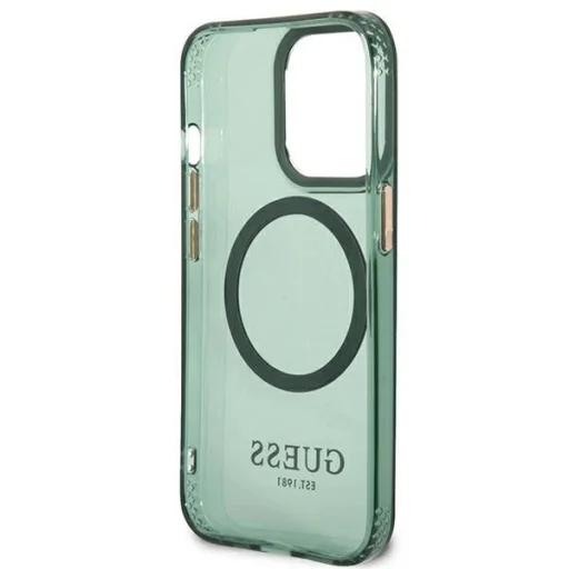 Guess GUHMP13LHTCMA iPhone 13 Pro / 13 6.1" zöld/khaki kemény tok Arany Keretes Áttetsző MagSafe tok - 7