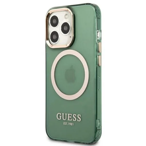 Guess GUHMP13LHTCMA iPhone 13 Pro / 13 6.1" zöld/khaki kemény tok Arany Keretes Áttetsző MagSafe tok - 2