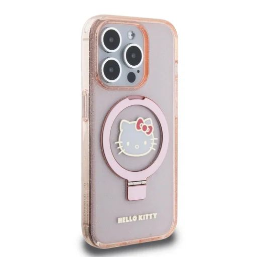 Hello Kitty IML gyűrűs tartó flitteres Kitty fej logó MagSafe tok iPhone 15 Pro Pink - 4