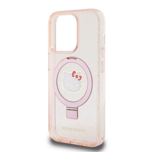 Hello Kitty IML gyűrűs tartó flitteres Kitty fej logó MagSafe tok iPhone 15 Pro Pink - 5