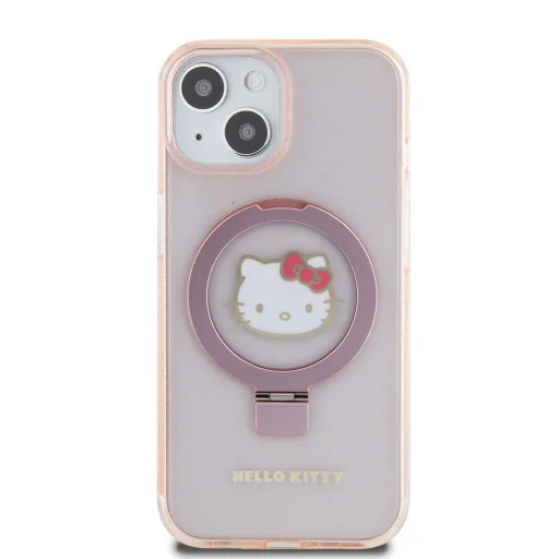 Hello Kitty IML Ringstand Csillogó Kitty Fej Logó MagSafe tok iPhone 15 Pink - 3
