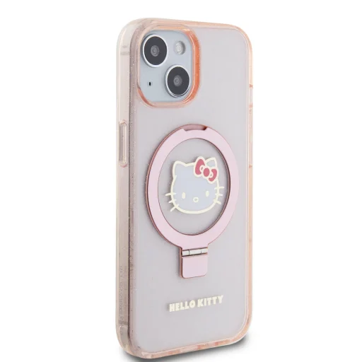 Hello Kitty IML Ringstand Csillogó Kitty Fej Logó MagSafe tok iPhone 15 Pink - 4