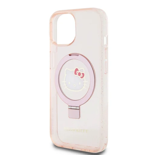 Hello Kitty IML Ringstand Csillogó Kitty Fej Logó MagSafe tok iPhone 15 Pink - 5