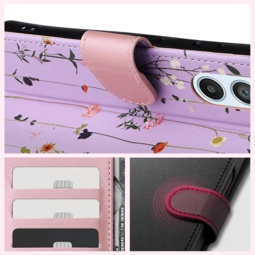 Tech-Protect Wallet tok Samsung Galaxy A35 5G - lila virágok - 3