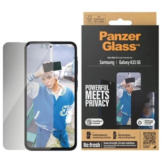 PanzerGlass Ultra-Wide Fit Privacy edzett üvegfólia pozicionálóval Samsung Galaxy A35 5G-hez - 1