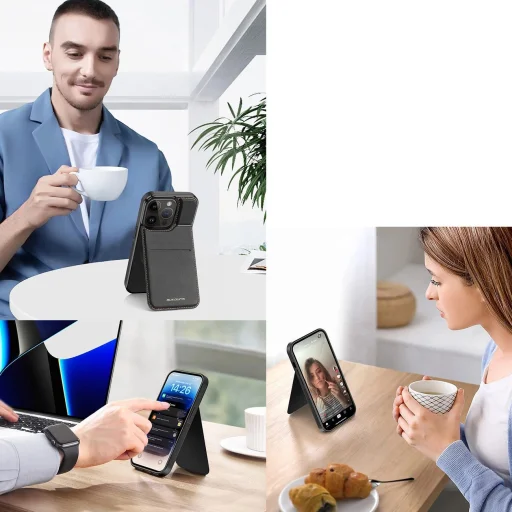 3in1 Pénztárca Tok Állvánnyal iPhone 14 Pro MagSafe RFID Blokkoló Dux Ducis Rafi Mag - Fekete - 8